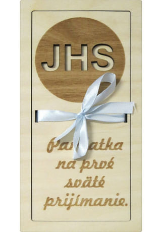 Obálka: Pamiatka na prvé sväté prijímanie, drevená - s bielou stužkou