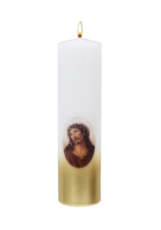 Sviečka: Pán Ježiš, kostolná - biela so zlatým detailom