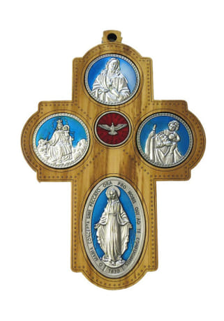 Kríž: škapuliarsky - olivové drevo, s farebnými detailmi