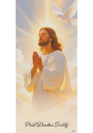 Záložka: Pán Ježiš a holubica - s modlitbou k Duchu Svätému