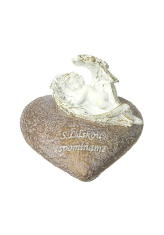 Dekorácia: srdce s bielym anjelom - S láskou spomíname