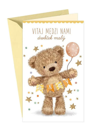 Pozdrav s textom: Vitaj medzi nami, drobček malý