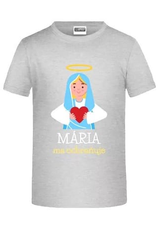 Tričko: Mária ma ochraňuje, sivé - 134-140