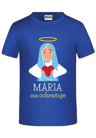 Tričko: Mária ma ochraňuje, modré - 134/140