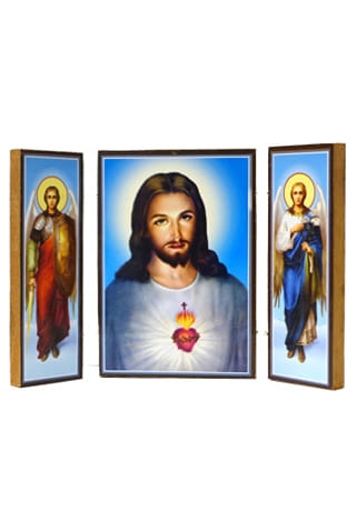 Triptych: Srdce Pána Ježiša a anjeli