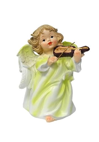 Anjel: s husľami - zelený, 11 cm